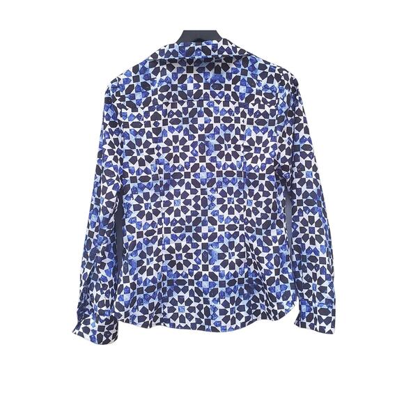 MICHAEL Michael Kors Blue White Abstract Print Full Zip Light Jacket Collared S - Picture 4 of 13